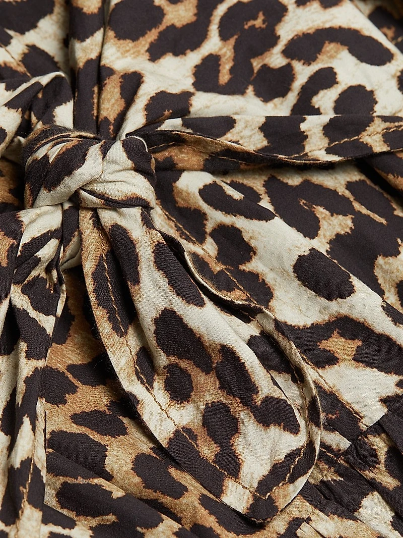 Leopard Cotton Tie-Strap Midi-Dress