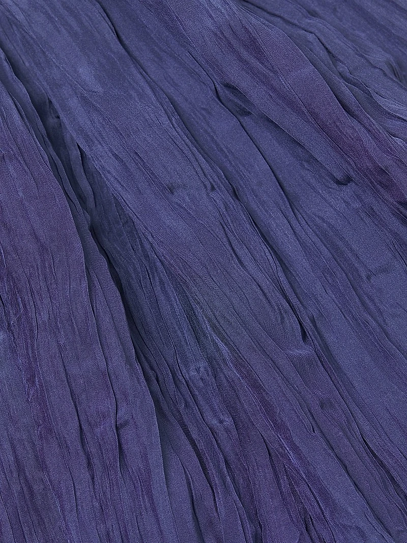 V-Neck Pleated Crushed Silk Midi-Dress