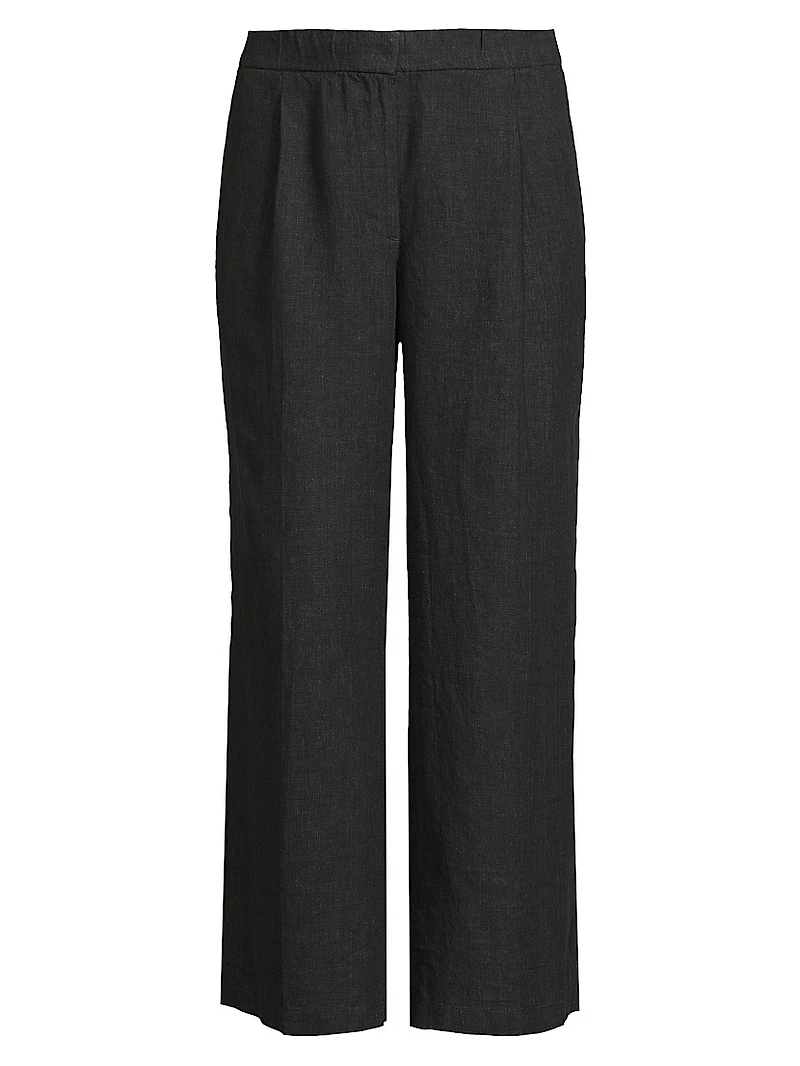 Pleated Linen High-Rise Wide-Leg Pants