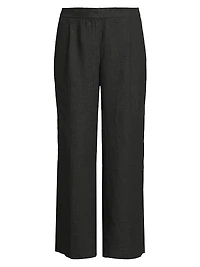 Pleated Linen High-Rise Wide-Leg Pants