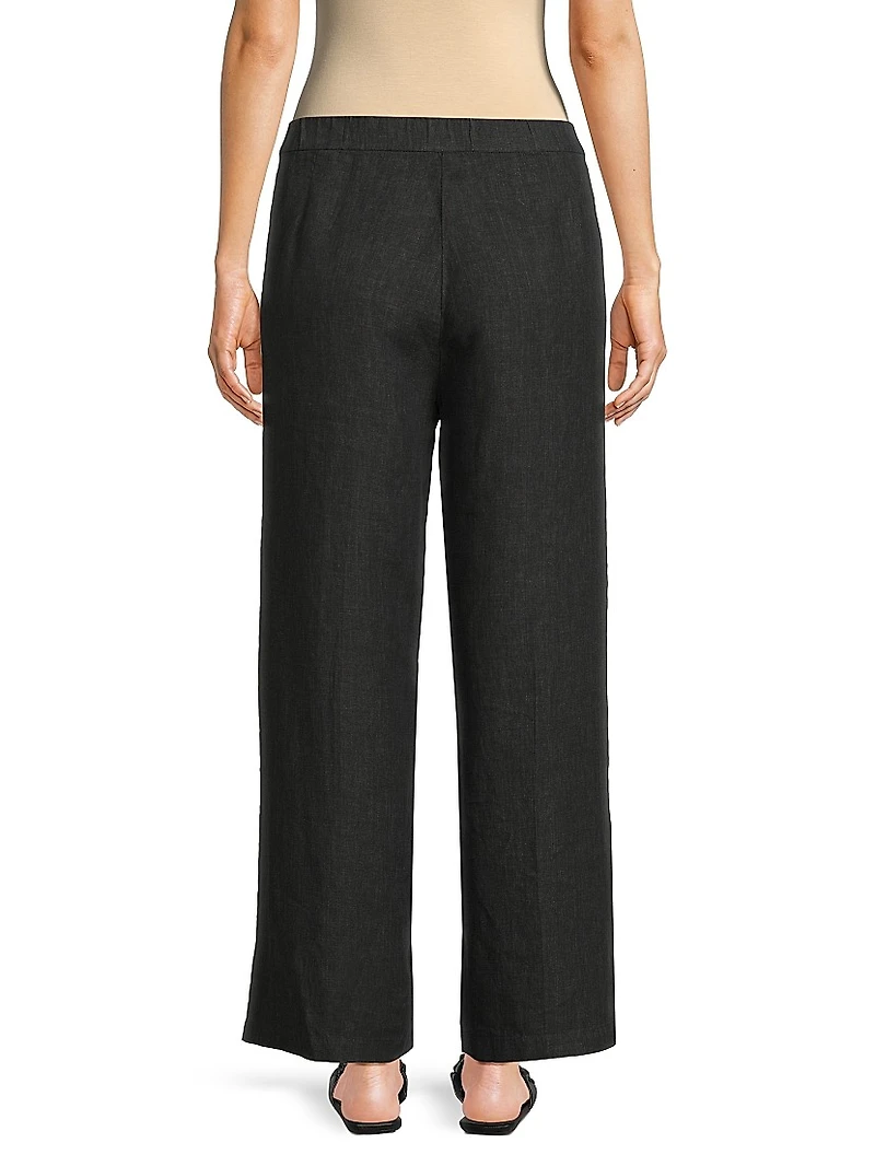 Pleated Linen High-Rise Wide-Leg Pants