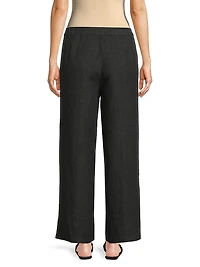 Pleated Linen High-Rise Wide-Leg Pants