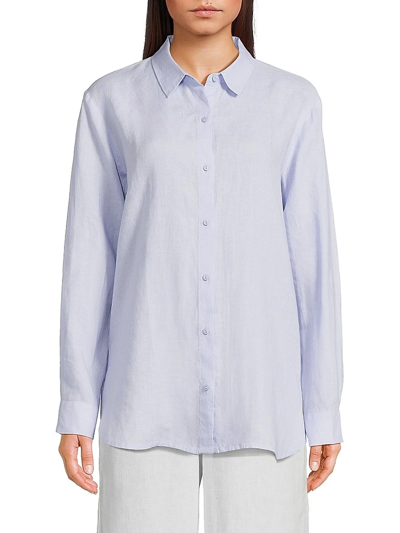 Classic Collar Long-Sleeve Linen Shirt