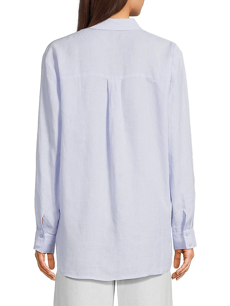 Classic Collar Long-Sleeve Linen Shirt