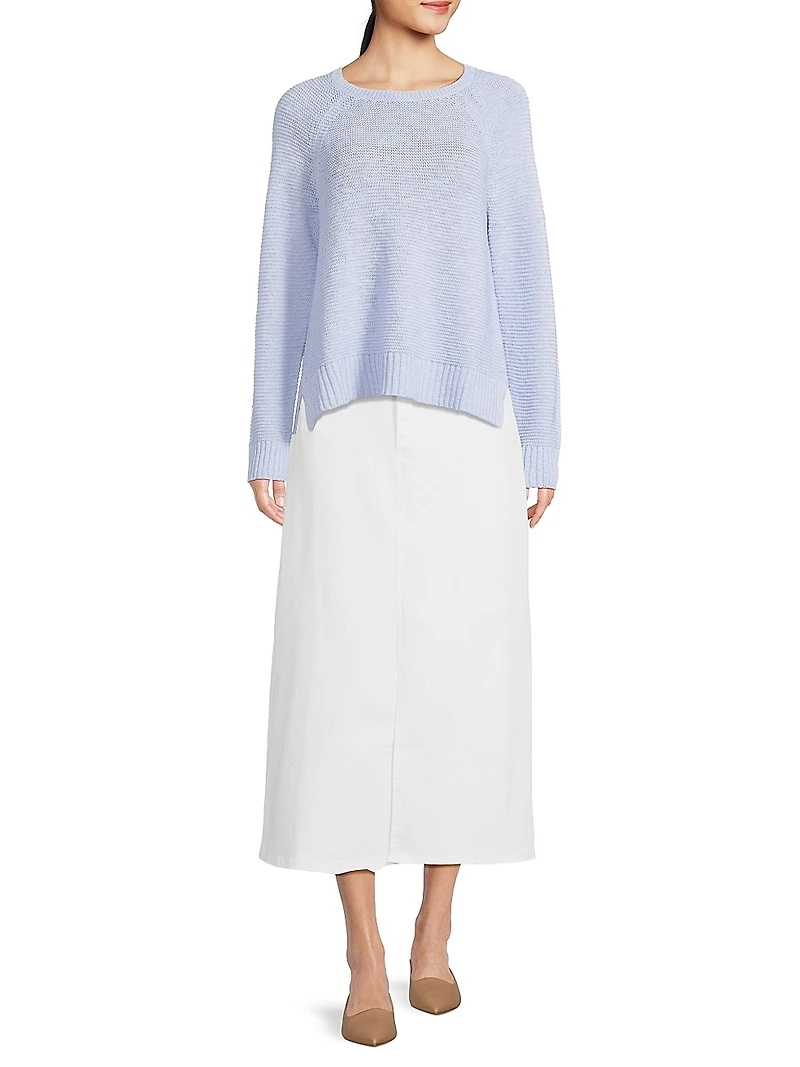Denim Straight Midi-Skirt