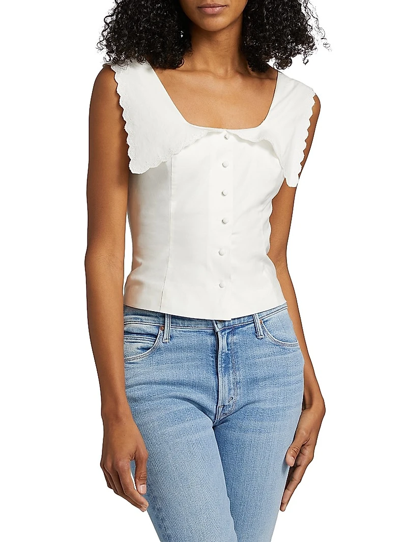 Juliane Scalloped Stretch-Cotton Crop Top