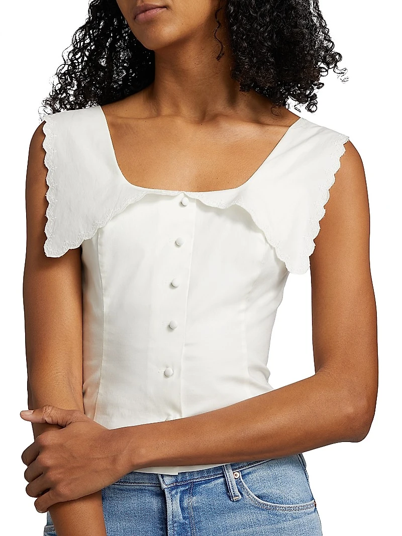 Juliane Scalloped Stretch-Cotton Crop Top