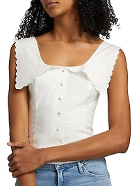 Juliane Scalloped Stretch-Cotton Crop Top