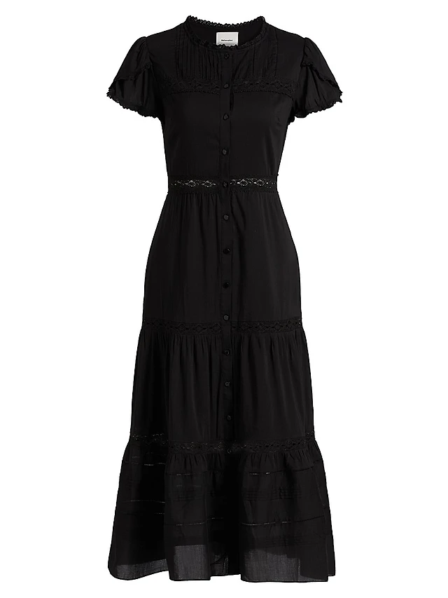 Nordstrom Adrianna Papell Mesh Overlay Tiered Midi Cocktail Dress Black at  Nordstrom, | The Summit