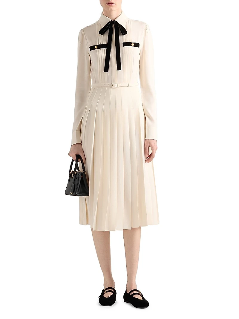 Long Pleated Satin Sablé Dress