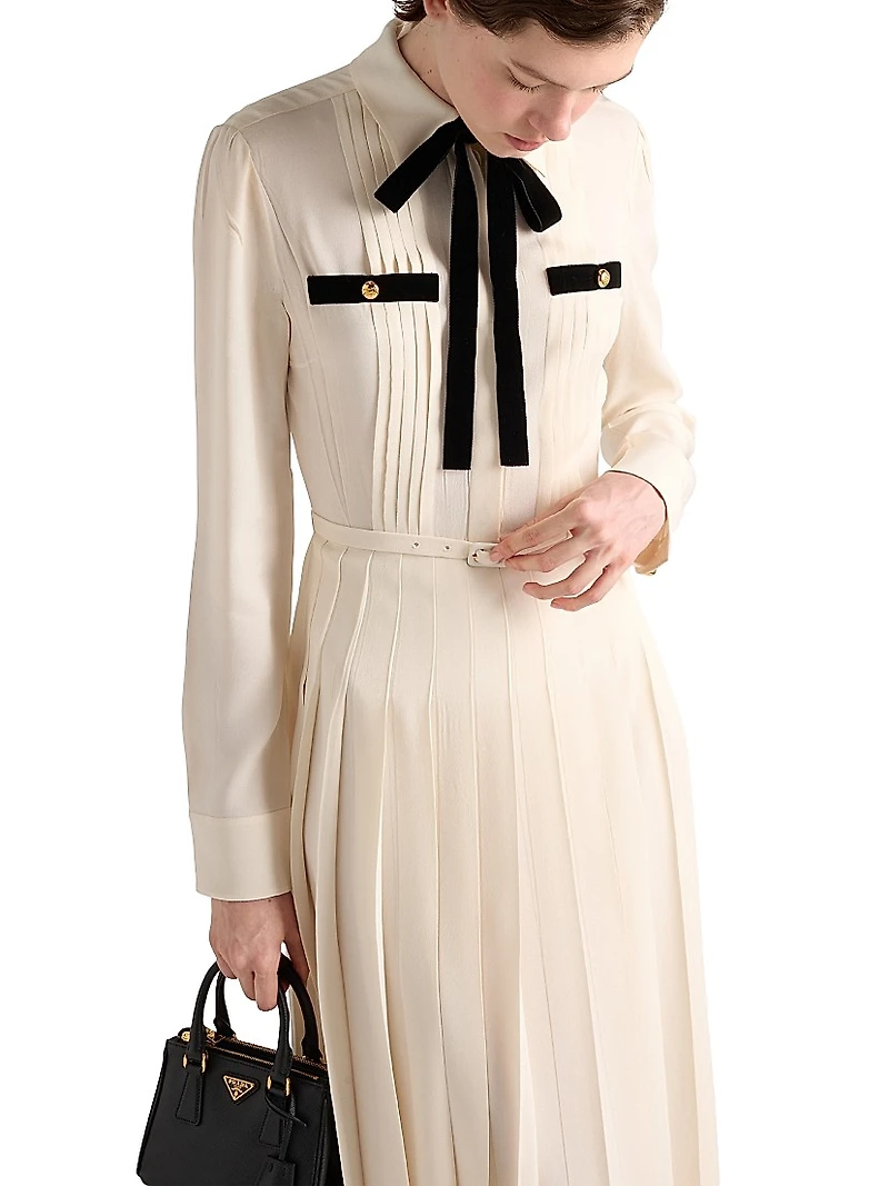 Long Pleated Satin Sablé Dress