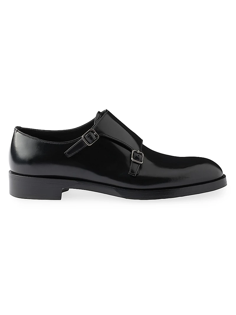 Brushed Leather Double Monk Strap Shoes