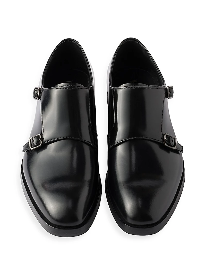 Brushed Leather Double Monk Strap Shoes