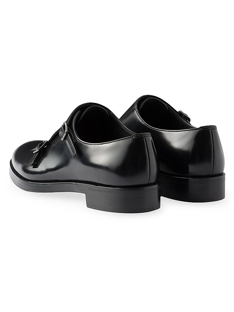 Brushed Leather Double Monk Strap Shoes