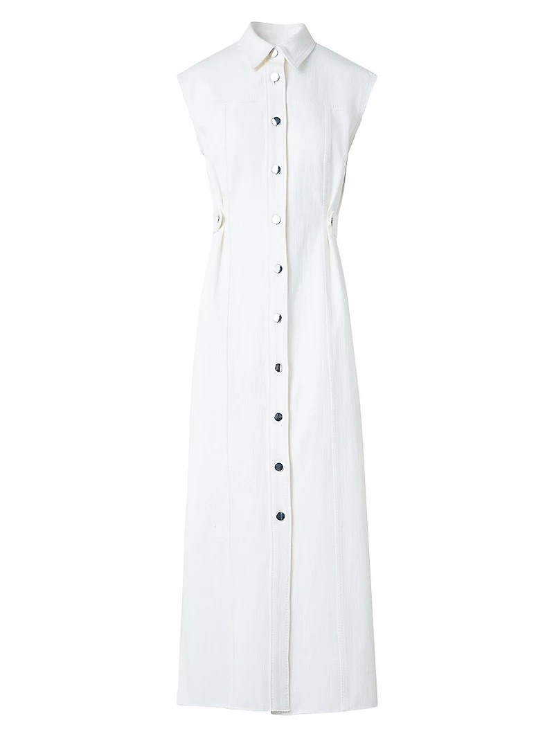 Stretch Denim Button-Front Midi-Dress