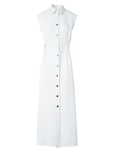 Stretch Denim Button-Front Midi-Dress