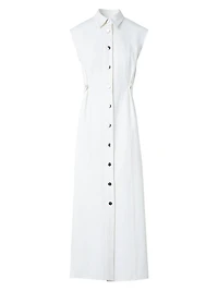 Stretch Denim Button-Front Midi-Dress