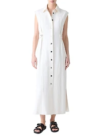 Stretch Denim Button-Front Midi-Dress