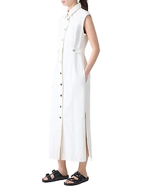 Stretch Denim Button-Front Midi-Dress