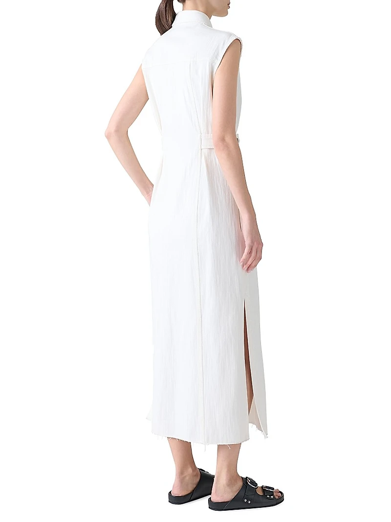 Stretch Denim Button-Front Midi-Dress