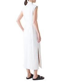 Stretch Denim Button-Front Midi-Dress