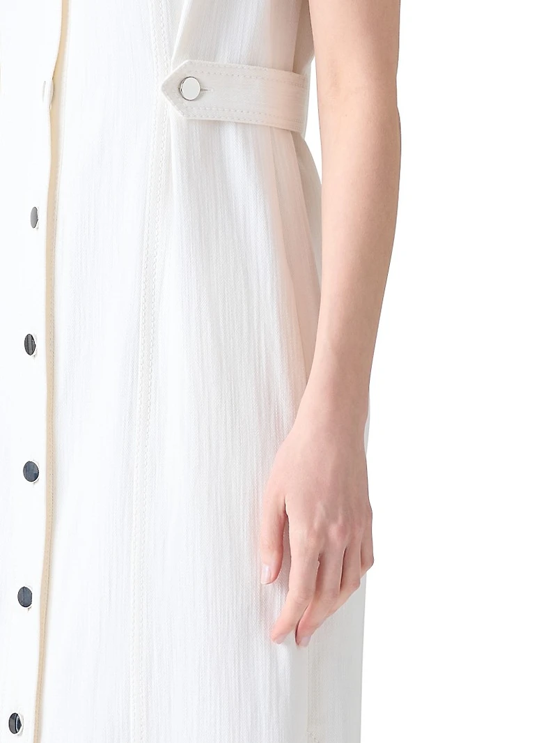 Stretch Denim Button-Front Midi-Dress