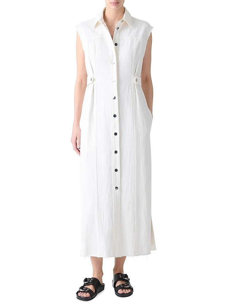 Stretch Denim Button-Front Midi-Dress