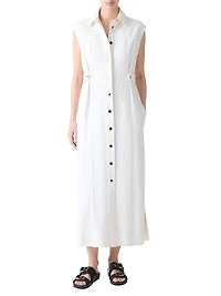 Stretch Denim Button-Front Midi-Dress