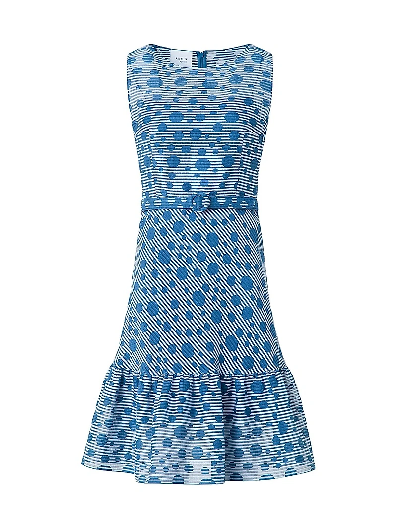 Striped Polka Dot Jacquard Sleeveless Minidress
