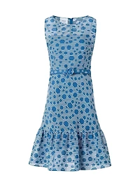 Striped Polka Dot Jacquard Sleeveless Minidress
