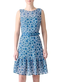 Striped Polka Dot Jacquard Sleeveless Minidress