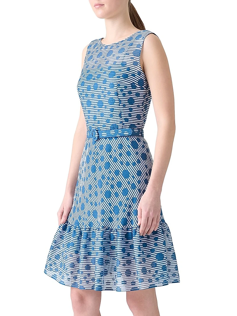 Striped Polka Dot Jacquard Sleeveless Minidress