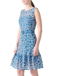 Striped Polka Dot Jacquard Sleeveless Minidress