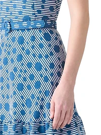 Striped Polka Dot Jacquard Sleeveless Minidress