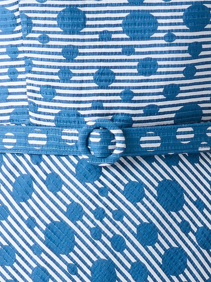 Striped Polka Dot Jacquard Sleeveless Minidress