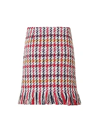 Houndstooth Tweed Fringe-Trim Miniskirt