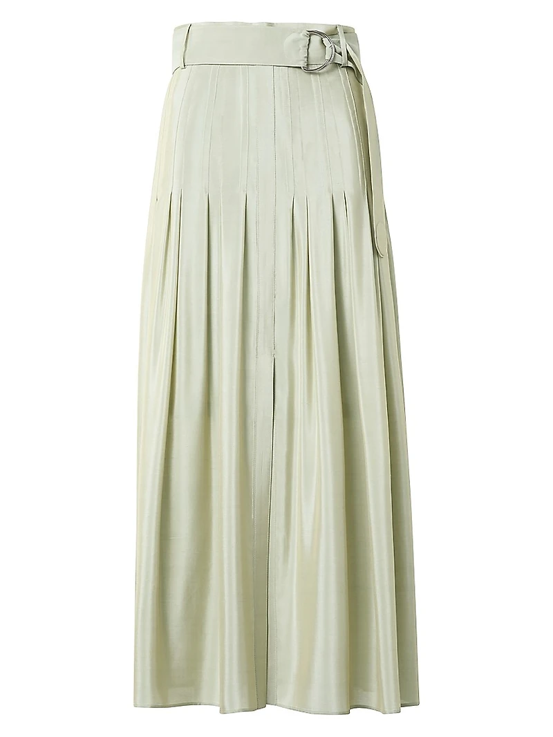 Belted Pleated Midi-Skirt