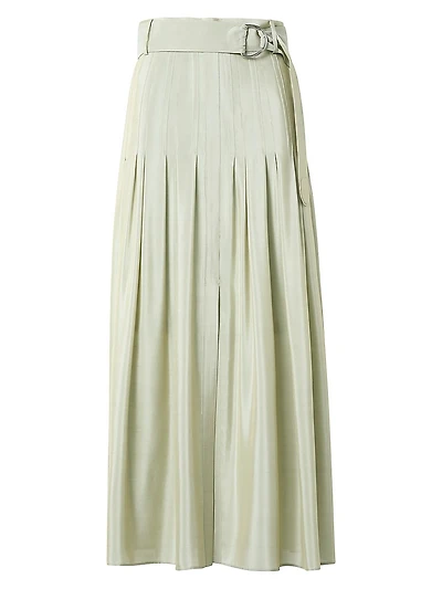 Belted Pleated Midi-Skirt