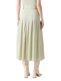 Belted Pleated Midi-Skirt
