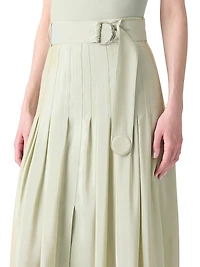 Belted Pleated Midi-Skirt