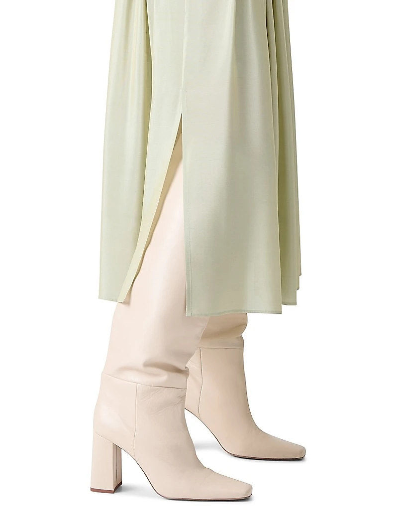 Belted Pleated Midi-Skirt