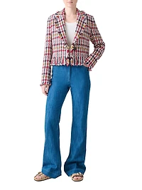 Houndstooth Tweed Fringe-Trim Blazer
