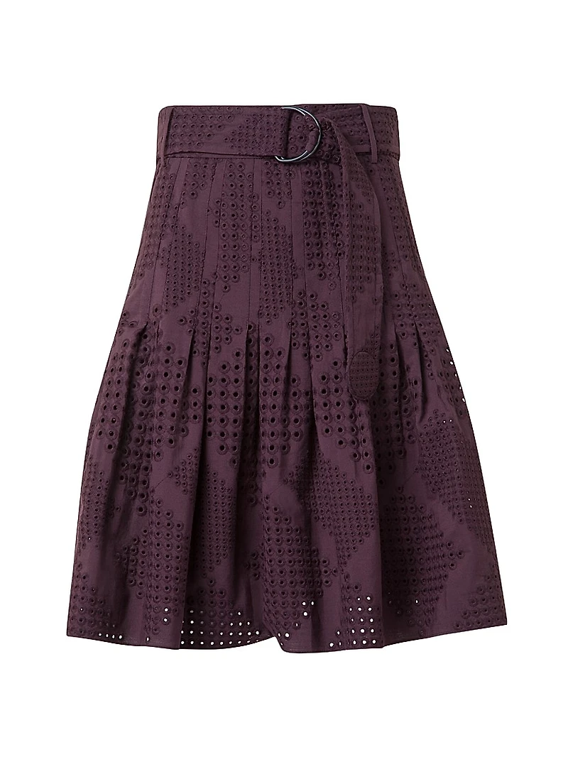 Eyelet Embroidered Cotton Poplin Miniskirt