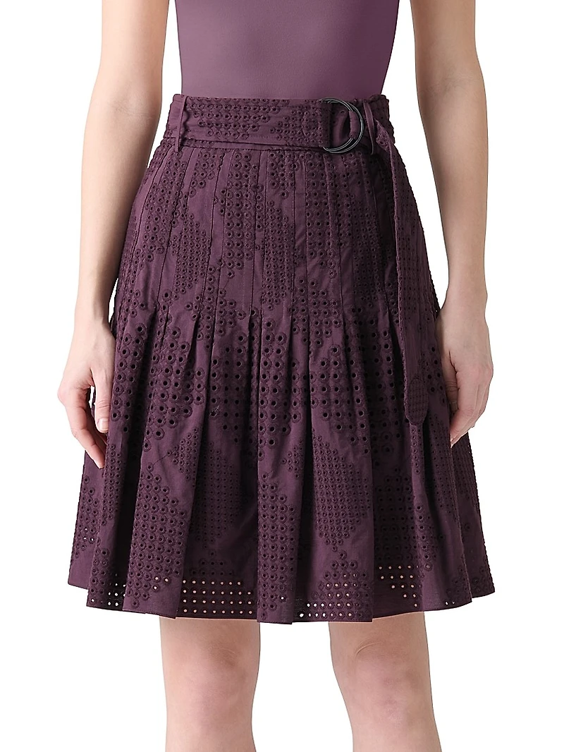 Eyelet Embroidered Cotton Poplin Miniskirt