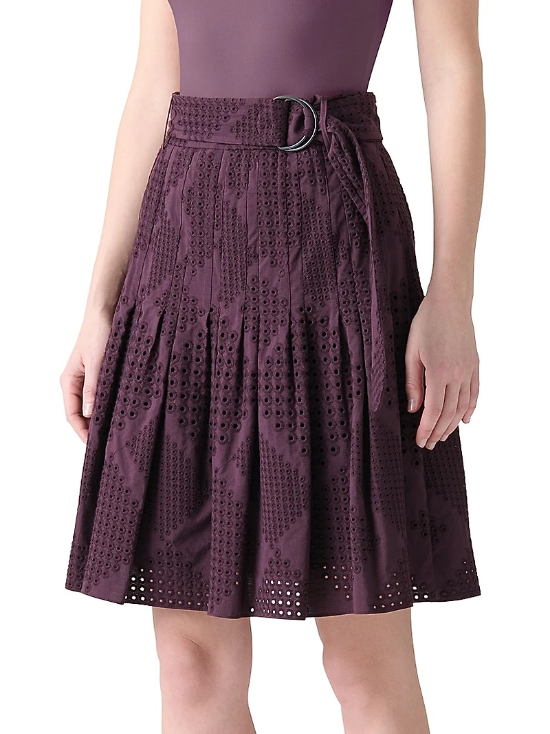 Eyelet Embroidered Cotton Poplin Miniskirt