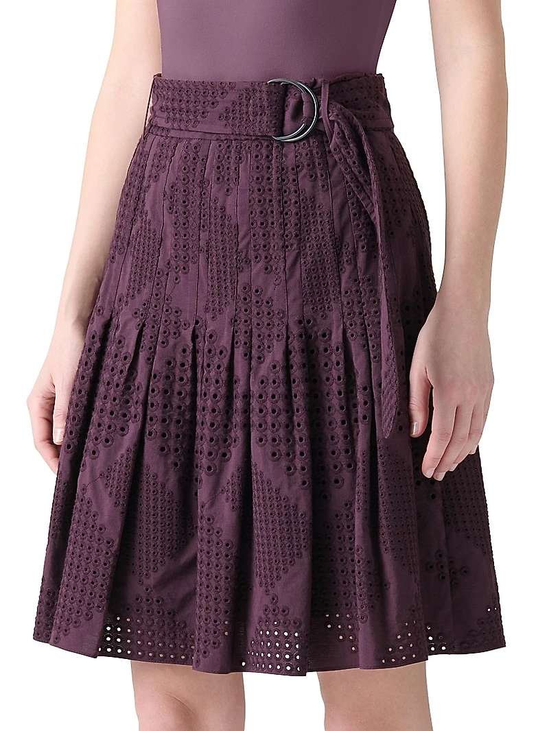 Eyelet Embroidered Cotton Poplin Miniskirt