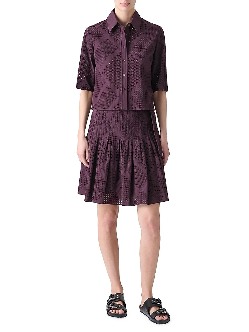 Eyelet Embroidered Cotton Poplin Miniskirt