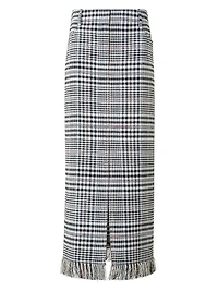 Fringed Plaid Pencil Midi-Skirt