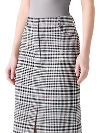Fringed Plaid Pencil Midi-Skirt
