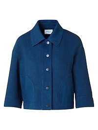 Textured Striped Denim Button-Front Jacket